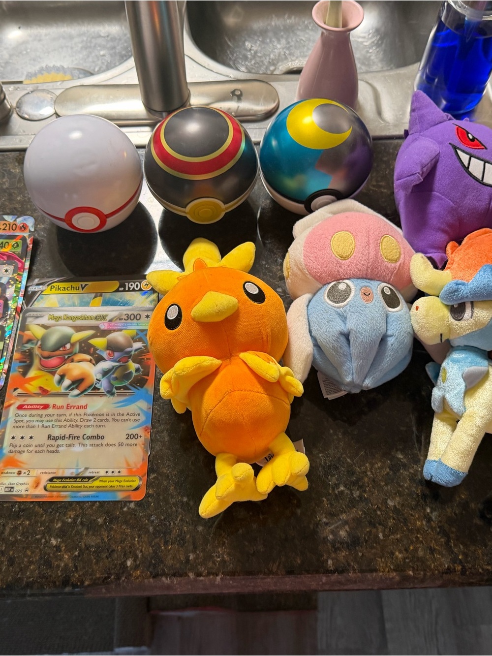 Huge Pokemon Plushes, Jumbo Cards, Metal Poke Balls Lot